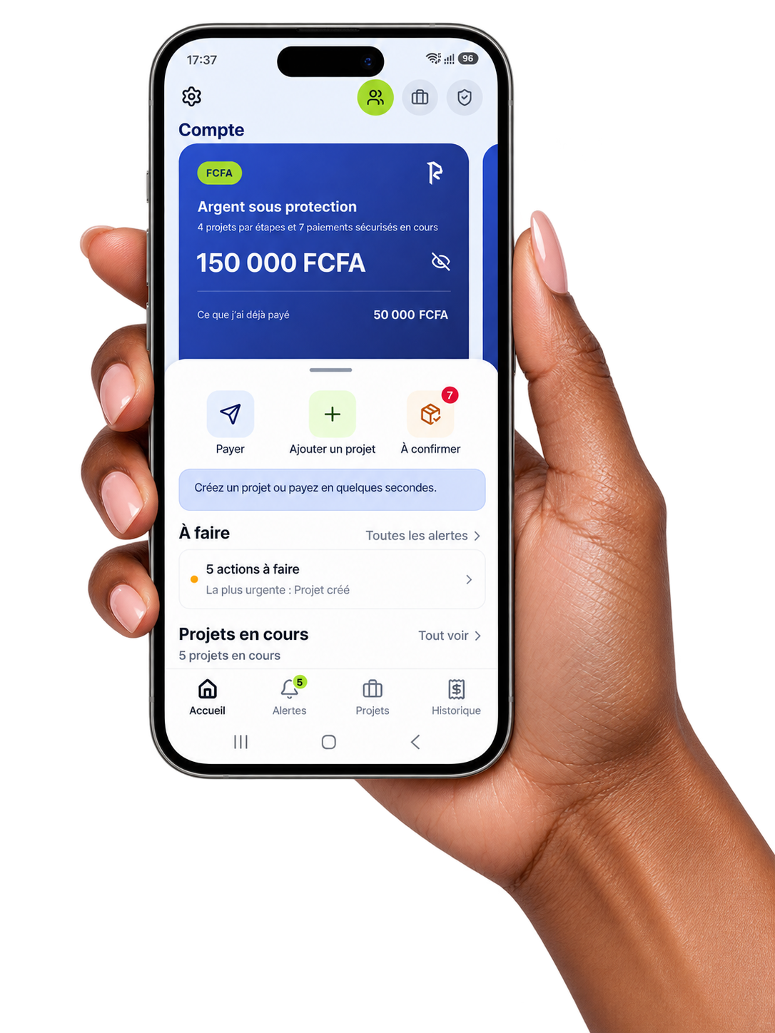 Application Paiyora : paiement envoyé et suivi du projet côté client